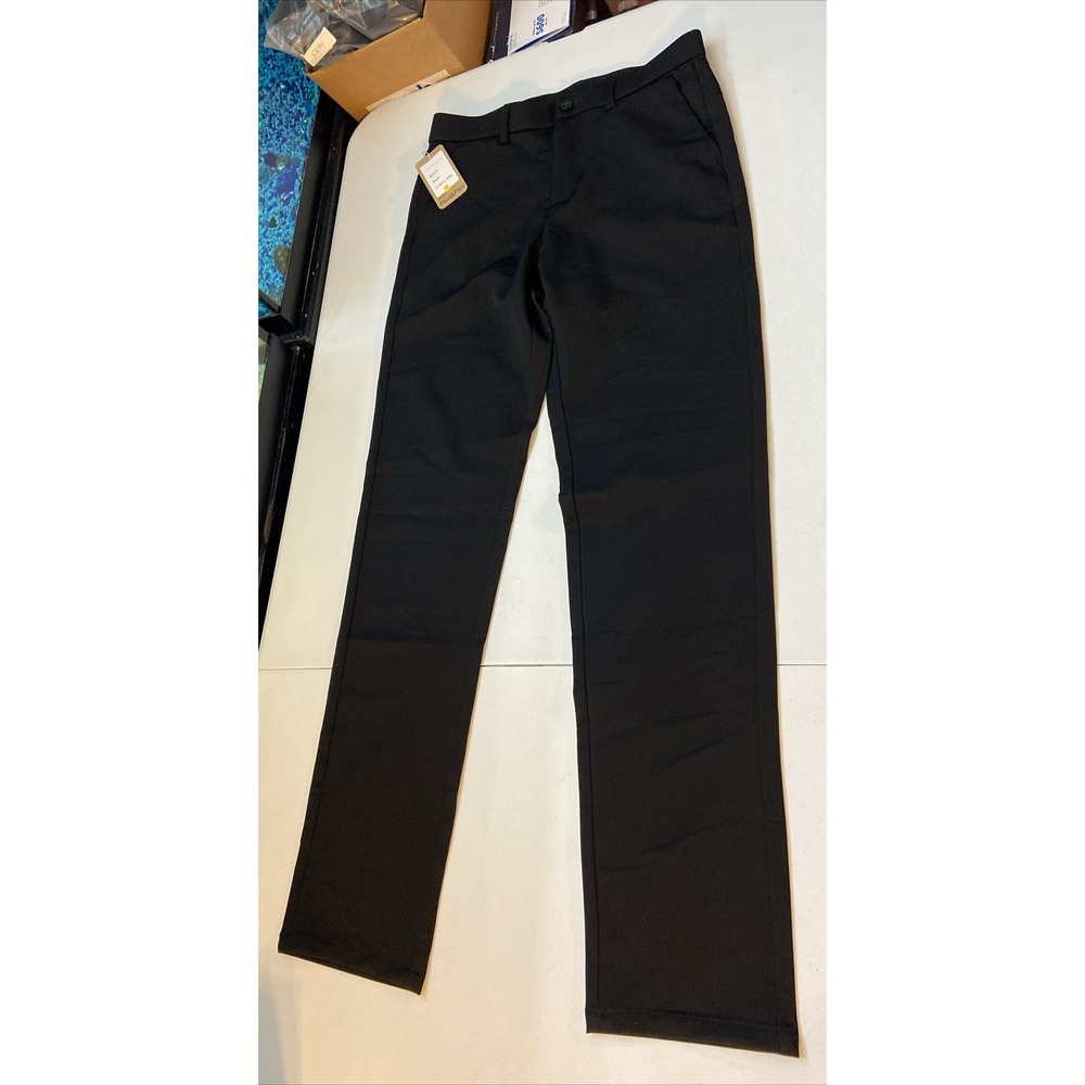 Plaid&Plain Men's Slim Fit Dress Pants Stretch Dress Pants 603# Black 31wx34L